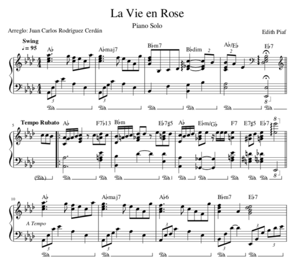 la vida en rosa partitura piano miniatura