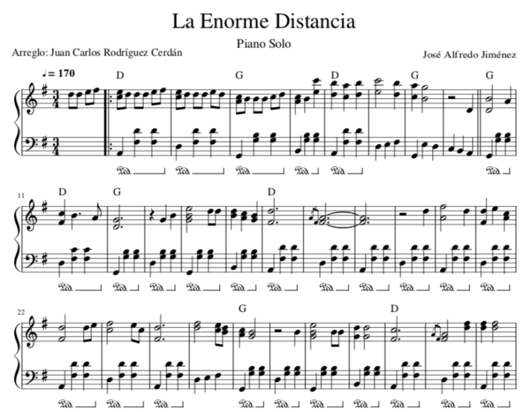 La Enorme Distancia José Alfredo Jiménez Partitura Piano Juan