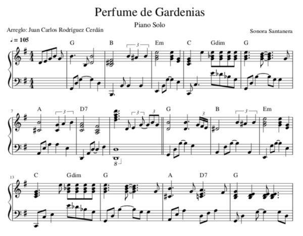 perfume de gardenias partitura piano