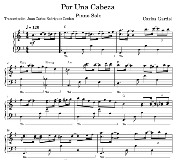 Por Una Cabeza - Partitura Piano