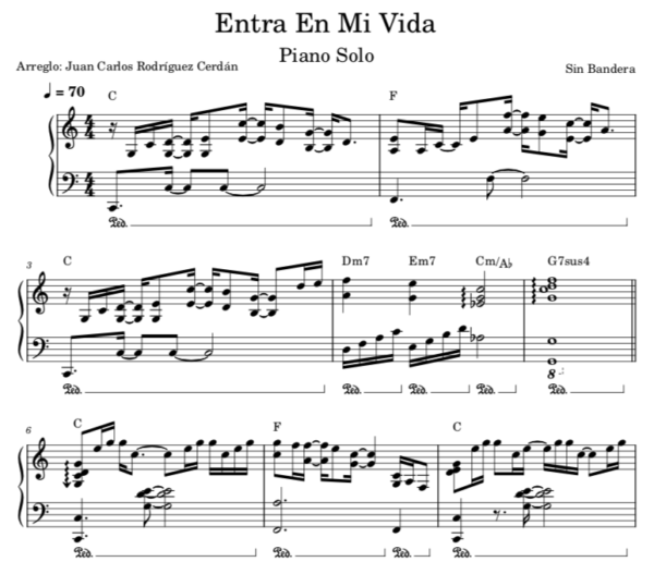 Entra En Mi Vida - Partitura Piano