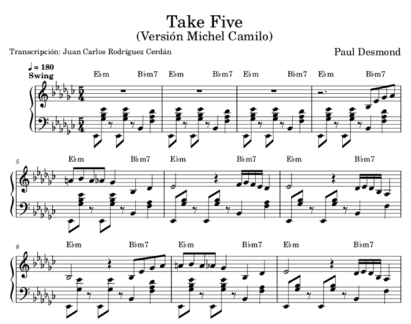 Take Five - Partitura para Piano (versión Michel Camilo)