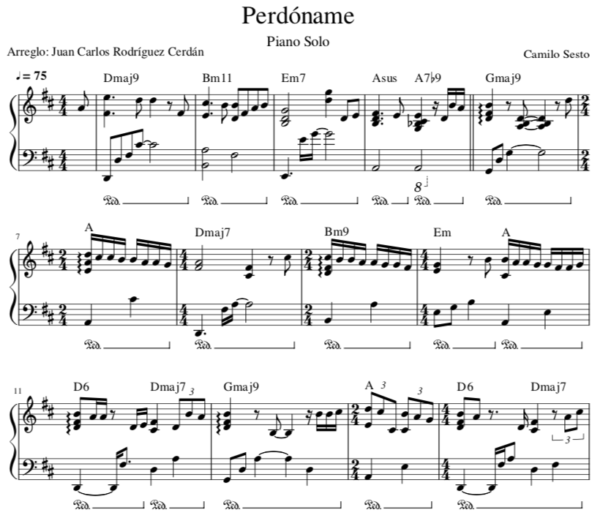 Perdóname - Partitura Piano