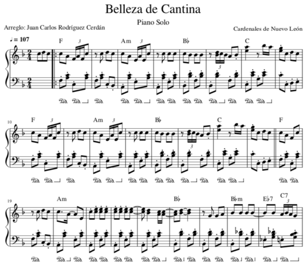 Belleza de Cantina - Partitura Piano