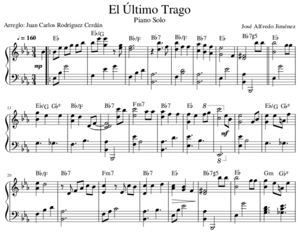 El Ultimo Trago - Partitura Piano