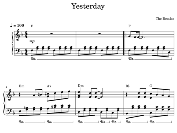 Yesterday - Partitura Piano