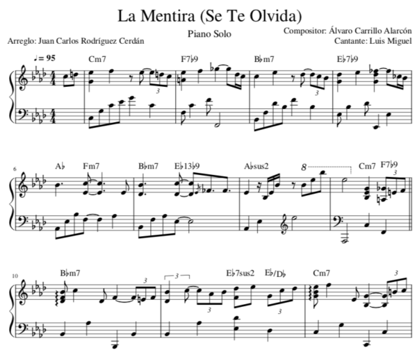 La Mentira (Se Te Olvida) - Partitura Piano