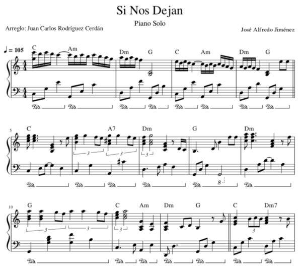 Si Nos Dejan - Partitura Piano