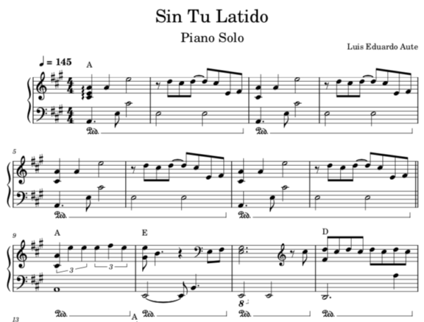 Sin Tu Latido - Partitura Piano