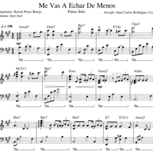 Me Vas a Echar de Menos - Partitura Piano