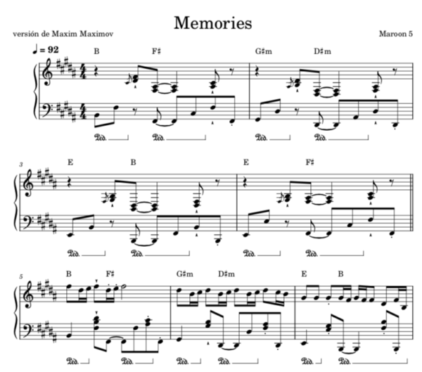 Memories - Partitura Piano