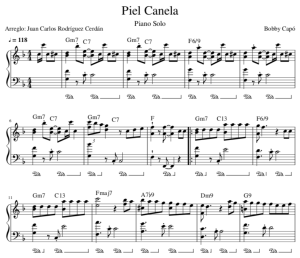 Piel Canela - Partitura Piano