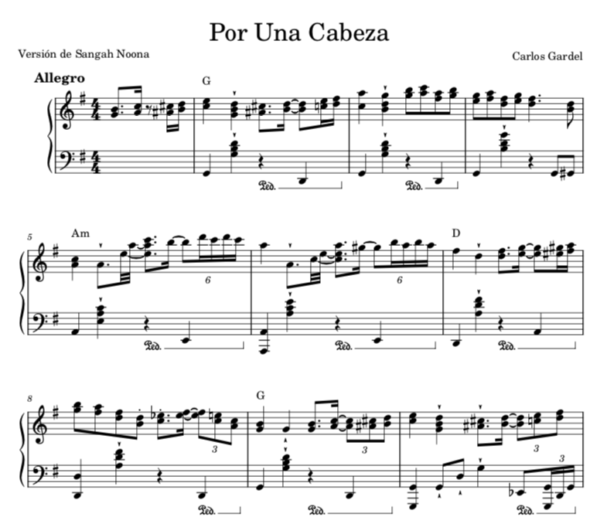 Por Una Cabeza (Sangah Noona) - Partitura Piano