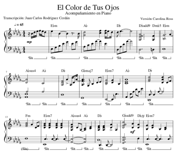 El Color de Tus Ojos - Partitura Acompañamiento Piano