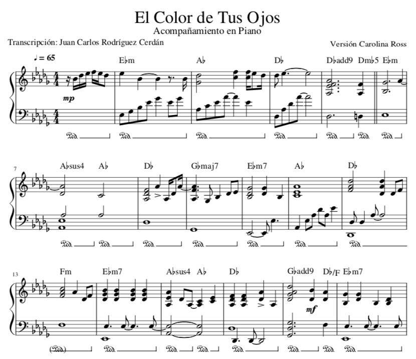 El Color de Tus Ojos – Partitura de Acompañamiento en Piano