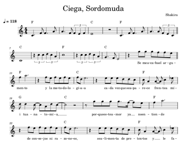 Ciega, Sordomuda - Partitura