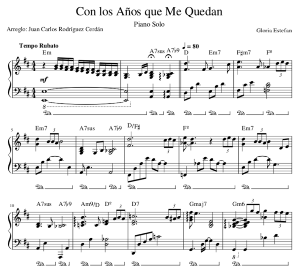 Con los Años que Me Quedan - Partitura Piano