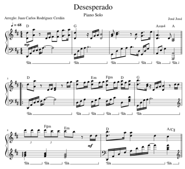 Desesperado - Partitura Piano