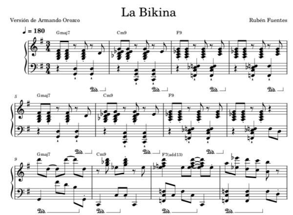 La Bikina (versión de Armando Orozco) - Partitura Piano