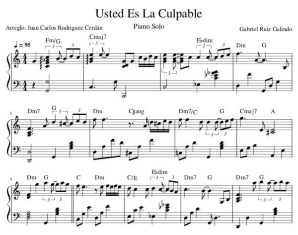 Usted Es la Culpable - Partitura Piano