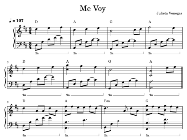 Me Voy - Partitura Piano